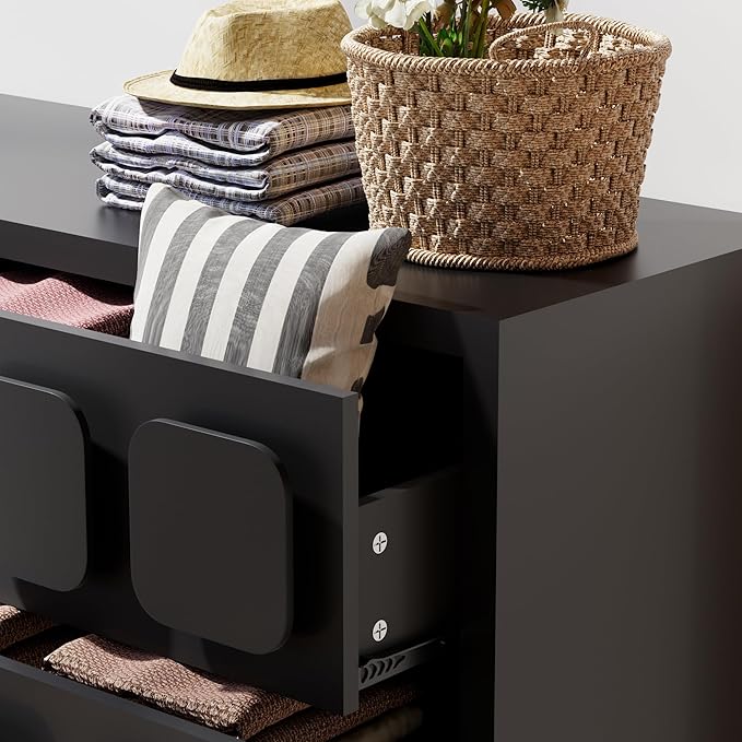 Anbuy Black Baby Dresser for Bedroom, Dresser for Baby with 6 Drawers, Storage and Organization Unit with Square Handles, for Nursery, Kids