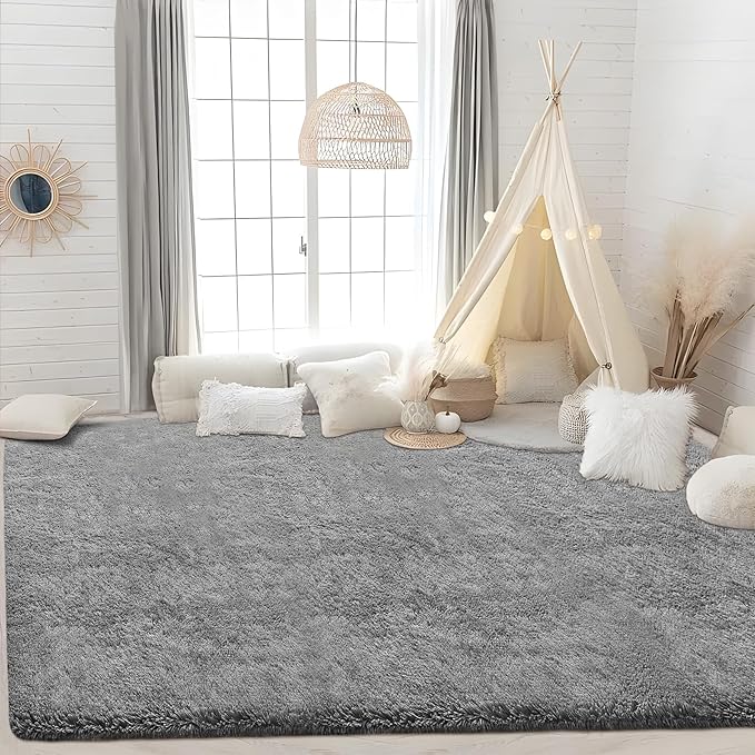 4x6 Area Rug for Living Room: Fluffy Shag Soft Washable Rugs Fuzzy Plush Indoor Carpet for Bedroom Nursery Playroom Dorm Kids Girls Boys Room (Grey, 4'x6')