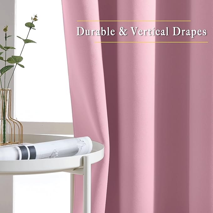 NICETOWN Blackout Room Divider Curtains 118 inches Long 2 Panels, Grommet Sliding Door Curtains Solid Window Treatments Sound Reducing for Living Room, W66 x L118, Crystal Pink