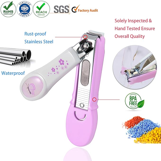 PAFASON Baby Safety Nail Clipper Cutter Trimmer with Nail Catcher and Baby Glass Nail File, Czech Float Glass, Stainless Steel Ideal Gift for Young Children Infant, Newborns Toddlers