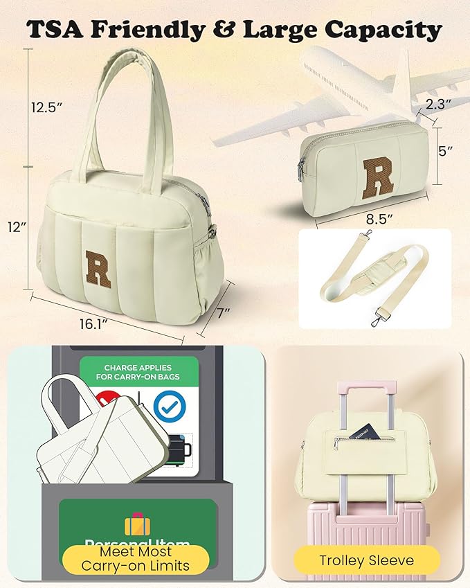 Birthday Gifts for Her-Duffle Bag for Travel Women, Travel Bags，Initial Overnight Bag with Wet Pocket，Lightweight Weekender Bags Personalized Gym Tote with Makeup Pouch