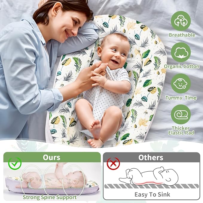 Baby Lounger- Baby Nest for 0-24 Months, Ultra Soft Organic Cotton Breathable & Portable Baby Lounger, Baby Lounger Pillow for Newborn