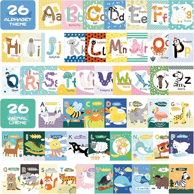 Jollybaby Soft High Contrast ABC Alphabet/Letters Flash Cards for Baby 0-3-6-9-12-18 Month, Reusable Cloth Fabric Curious Flashcards for 1 Years Old