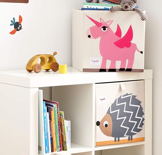 3 Sprouts Toy Storage Organizer: Toy Box Cube Organizer for Playroom, Nursery - Foldable Storage Bin - Unicorn