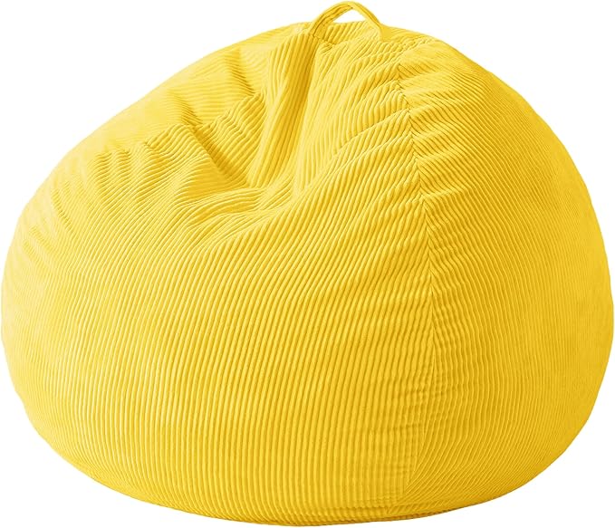 Homguava 3.5FT Bean Bag Chair: Teardrop Bean Bags with Memory Foam Filled, Compact Beanbag Chairs Soft Sofa with Corduroy Cover (Yellow)