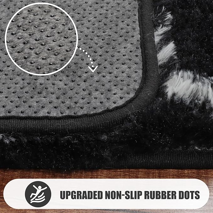 ONASAR Geometric Area Rugs for Bedroom Living Room, Washable 4x6 Black and White Fluffy Shag Throw Rug, Shaggy Plush Bedside Floor Carpet for Nursery Kids Teens Girls Boys Dorm Home Decor