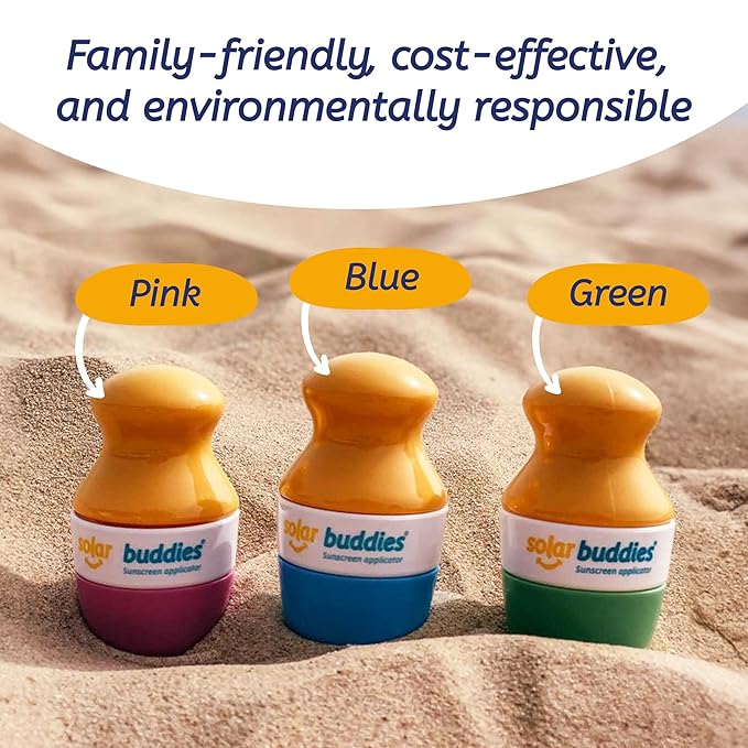 Solar Buddies Sunscreen Applicator - Single Red - Refillable Roll on Sponge Sunscreen, Suncream & Lotion Applicator For Kids, Adults & Families - Holds 3.4fl oz, Perfect Size for Travel