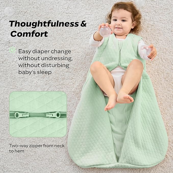 JELLYMONI Baby Sleep Sack TOG 2.5, 0-6 Months Winter Baby Wearable Blanket, 100% Cotton Infant Sleeping Sack 2-Way Zipper Warm Quilted Sleepsack