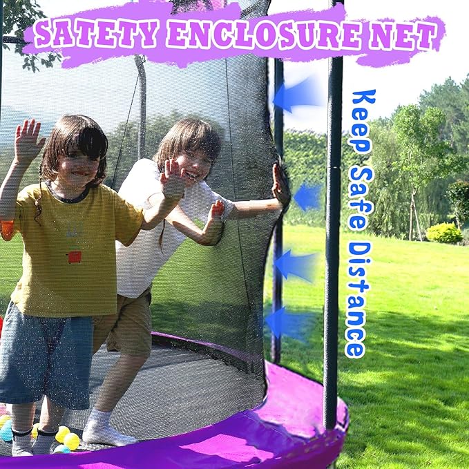 8FT 10FT 12FT 14FT Outdoor Trampoline with Basketball Hoop and LED Lights, ASTM Approved Recreational Trampolines for Kids and Adults with Net and Ladder