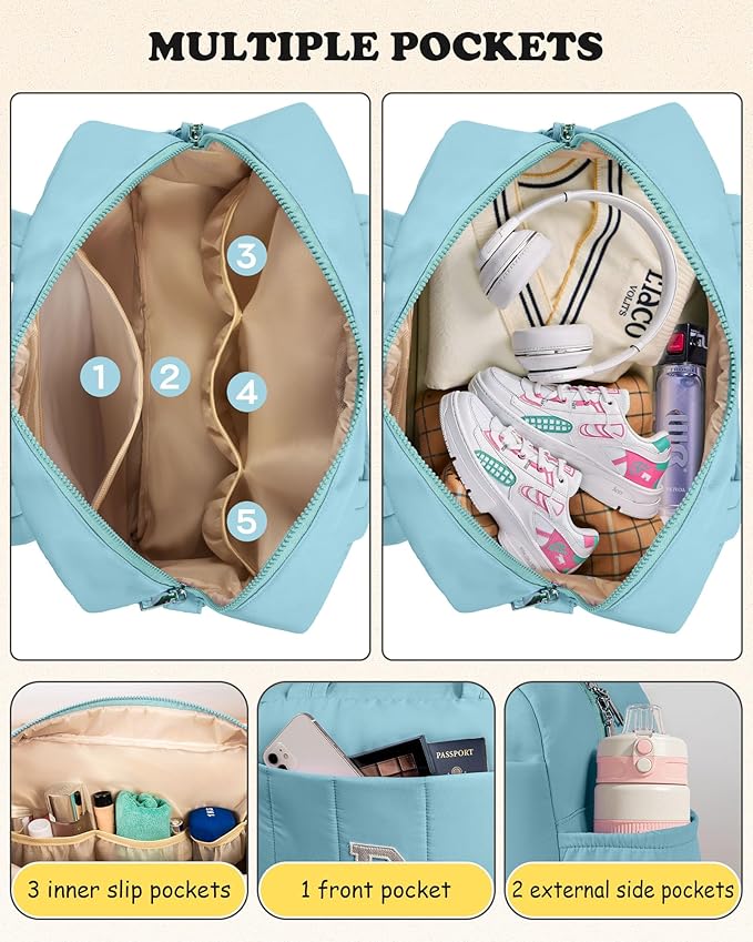 Duffle Bag, Weekender Bags for Girl，Monogrammed Gifts for Woman-Initial Overnight Bag with Wet Pocket，Lightweight Dance Bags Personalized Gymnastics bag with Makeup Pouch