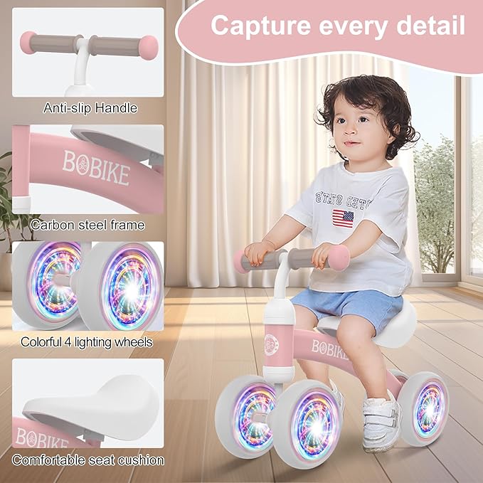 Baby Balance Bike Toys for 12-36 Months Kids Toy Boy and Girls Gifts Toddler Best First Birthday Gift Children Walker No Pedal Infant 4 Wheels Bicycle (Colorful, Pink-Light)