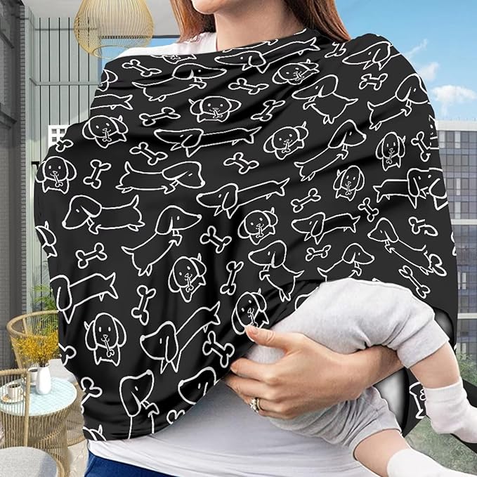 Binienty Dachshund Print Car Seat Cover for Babies Multi Use Nursing Cover for Newborn Boys Girls Soft Breathable Newborn Carrier/Stroller/Shopping Car