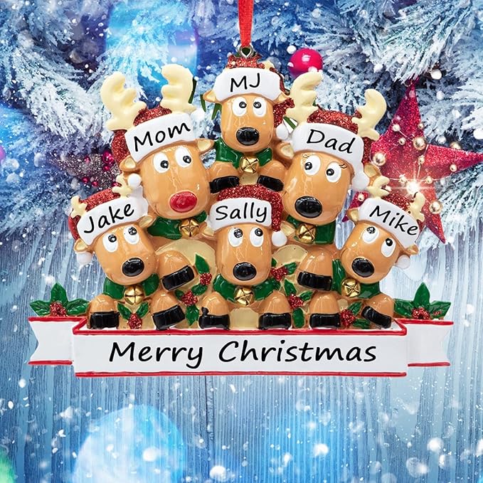 Personalized Christmas Ornaments 2025 Family of 2/3/4/5/6/7/8 Deer Christmas Ornaments Custom Name Customized Gifts for Xmas Tree,Family of 5