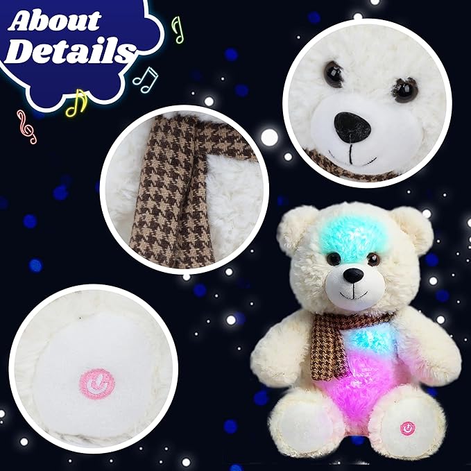 Cuteoy Glowing LED Bear Light-up Nightlight Toys Musical Plush Stuffed Animal Singing Lullabies Birthday Christmas Plushies Gifts for Kids Boys Girls,10.5"
