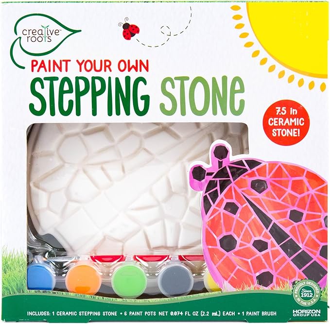 Creative Roots Mosaic Ladybug Stone, Includes 7-Inch Ceramic Stepping Stone & 6 Vibrant Paints, DIY Garden Stepping Stone Kit for Kids Ages 6+