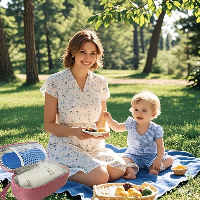 Insulated Breastmilk Cooler Bag with 2 Ice Packs - Breastmilk Cooler Organizer Bag for Daycare, Breastfeeding Mom Travel Outdoor