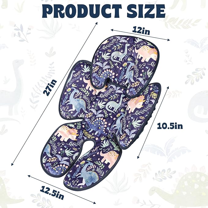 Pea Pod Infant Car Seat Insert 2-in-1 Baby Car Seat Head & Body Support for Newborn Girl Reversible 3 Layer Warm Preemie Carseat Stroller Cushion Headrest with Soft Minky Dot Fabric, Cute Dinosuar