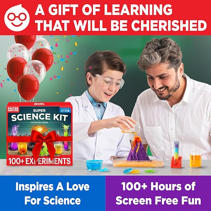 Doctor Jupiter Super Science Kit for Kids Ages 8-12 | Chemistry Set, STEM Toy with 100+ Experiments & Geyser Tube | Birthday Gift Ideas for Boys & Girls 8+ Years Old | Learning & Educational Projects