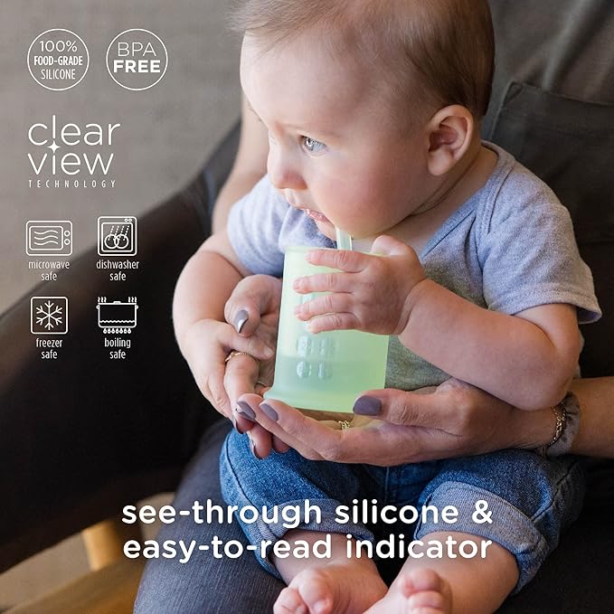 Olababy Silicone Training Cup with Straw Lid | Babies Water Drinking Cup | 6+ Mo Infant To 12-18 Months Toddler | Sippy Cup For Kids & Smoothie Cup | Baby Led Weaning (Kiwi, 5 oz)