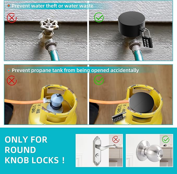 Door Knob Cover Lock with Combination Padlock, Child Proof Door Knob Covers, Door Knob Lockout Device for Dementia Elderly Safety, Renter Friendly Temporary Bedroom Door Lock (Black)