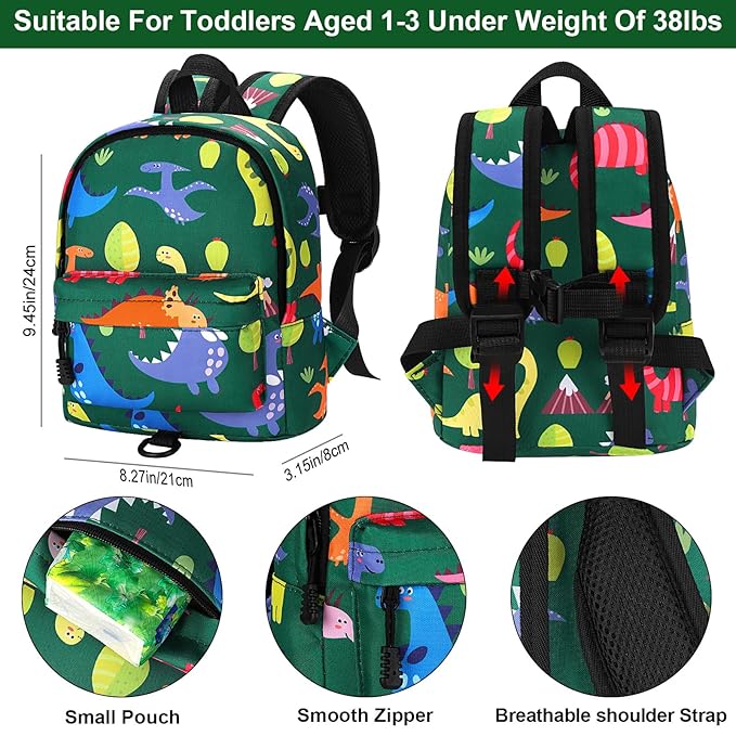 Accmor Toddler Backpack Leash, Cute Baby Backpacks with Anti Lost Wrist Link, Mini Kids Backpack Harness Leash for Outdoor Travel, Adorable Dinosaur Backpack Tether Walking Harness for Boys 1-3