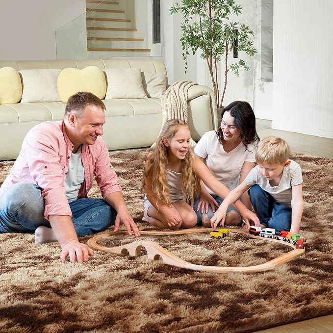 Ultra Soft Rug for Living Room, 3X5 Fluffy Shag Area Rug for Bedroom, Modern Shaggy Carpets Fuzzy Rug for Teens Dorm Nursery Home Decor Aesthetic, Upgrade Anti-Skid Durable, Tie-Dyed Coffee
