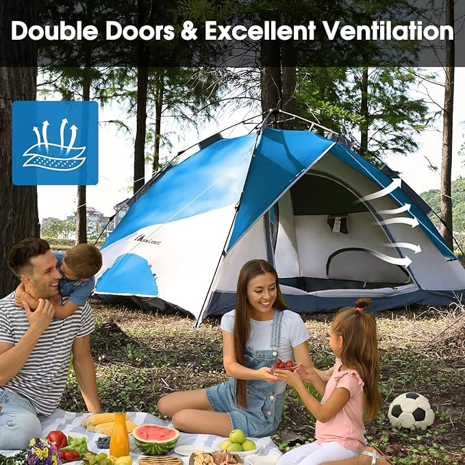 MOON LENCE Instant Pop Up Tent for 3-4 Person - Automatic Portable, Windproof for Camping, Hiking, Mountaineering