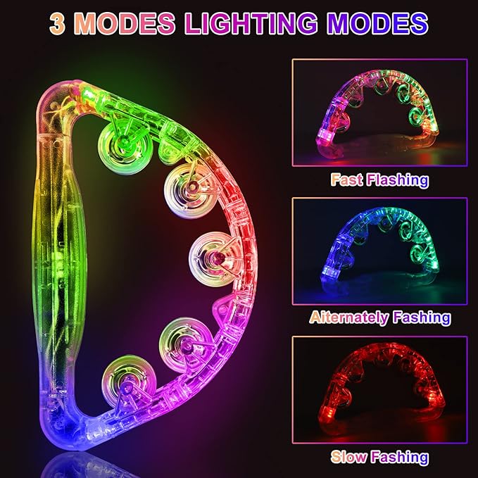 Aywewii LED Tambourine, Light Up Toys Handheld Musical Flashing Tamborine Sensory Toys Autism Toys Party Supplies for Birthday Anniversaries Gifts for Kids Adults Teens(Four Colors are Randomly Sent)