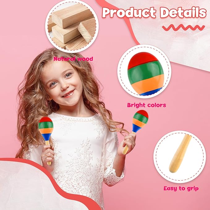 4 Pcs Maracas Hand Percussion Rattles, PLULON Colorful Wooden Maracas Rumba Shakers Rattle Latin Musical Instrument for Kids Adults Game Playing, Mexican Fiesta Cinco De Mayo Party Favors Supplies
