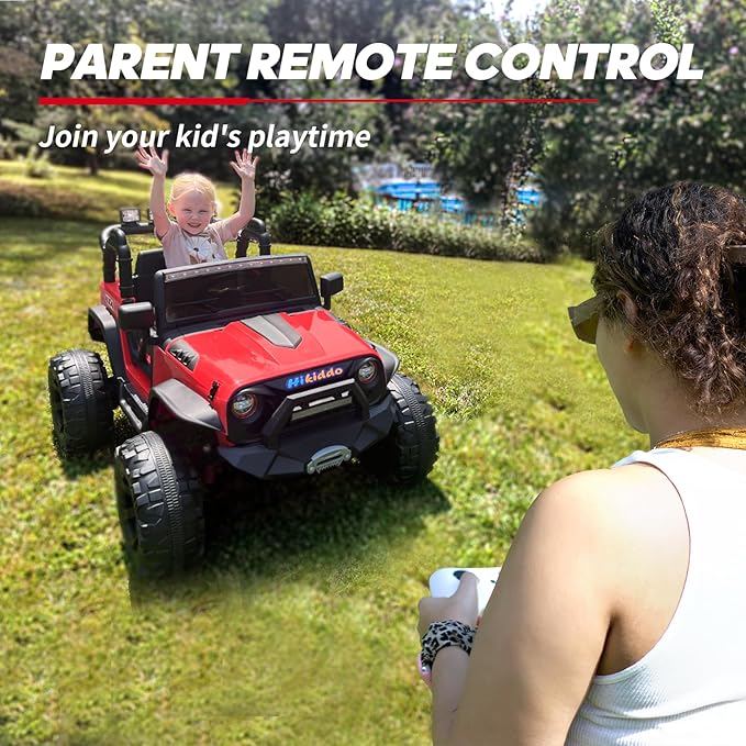 24V 9Ah Ride on Toy for Big Kids, 4x4 2 Seater Ride on Car Truck w/Remote Control, 4x200W Motors - Bright Red