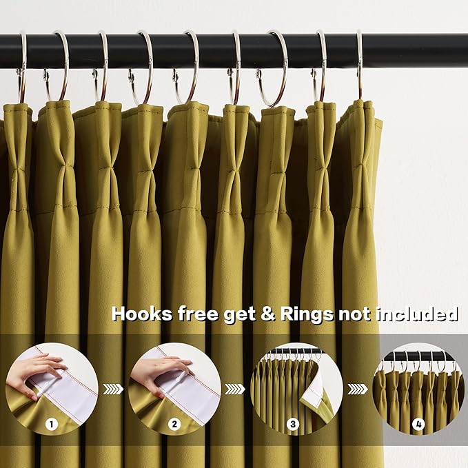 KEQIAOSUOCAI Yellow Pinch Pleated Curtains 102 Inch Length 2 Panels Set Noise Cancelling Window Drapes for Nursery Bedroom Living Room 40x102