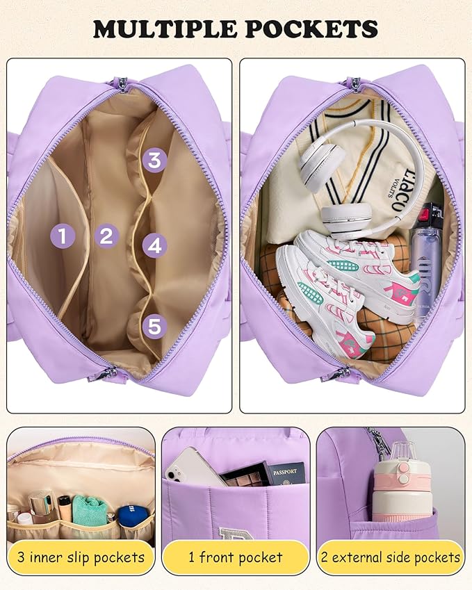 Birthday Gifts for 8 9 10 11 12 13 14 Year Old Girls-Initial Duffle Bag, Carry On Bags for Women，Overnight Bag with Wet Pocket，Lightweight Travel Bags Personalized Gym Tote with Makeup Pouch