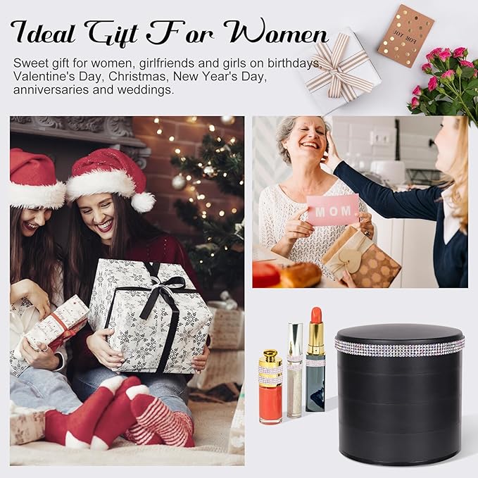 CONBOLA Jewelry Holder Organizer, Christmas Gifts Ideas for Women, Small Jewelry Storage Box Earring Holder, 5-Layer Rotating Jewelry Storage Tray with Lid for Bracelets Rings Bracelets