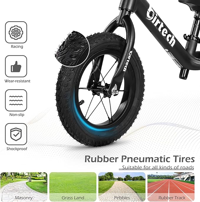 12" Balance Bike for 2, 3, 4, 5 Year Old Boys and Girls, Lightweight Nylon Frame Toddler Training Bike No Pedal Bikes for Kids with Adjustable Seat and Air Tires