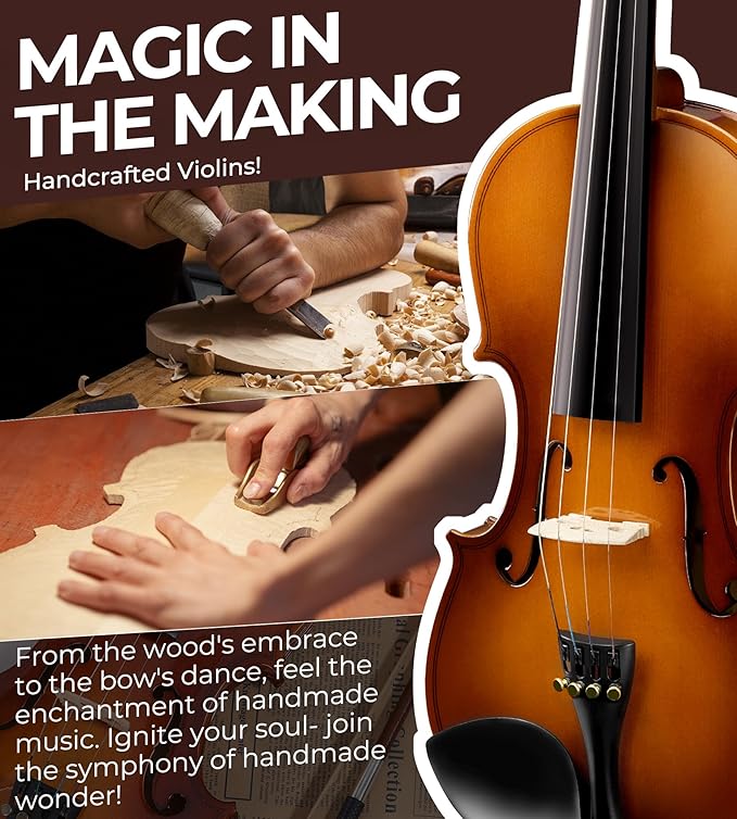Vangoa Violin 3/4 Size for Kids Full Set, Beginners Fiddle Three Quarter Bundle Acoustic Violins Starter Kit Package Side Solidwood, Hard Case for School Students, Childrens, Adults Ages 9-12