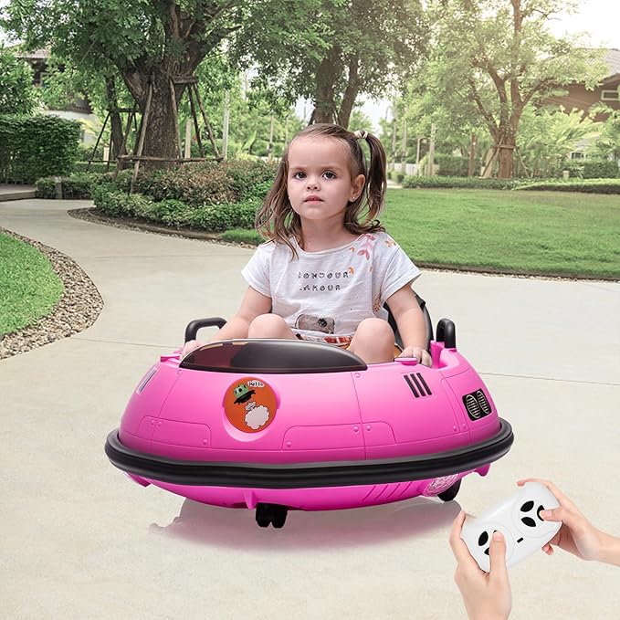 12V Electric Ride on Bumper Car for Toddlers, Kids Bumper Car with Remote Control, 360 Degree Spin, LED Lights, Dual Joysticks, Safety Belt for 18+ Months Kids, Pink