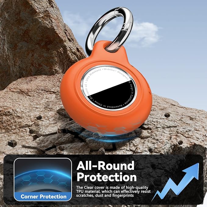 Upgrade Waterproof 2 Pack Airtags Holder with Apple Airtags Keychain, Hard PC Air Tag Case, Anti-Scratch & Shock Air tag Holder, Men's Women's Keyrings & Keychains -Black+Orange