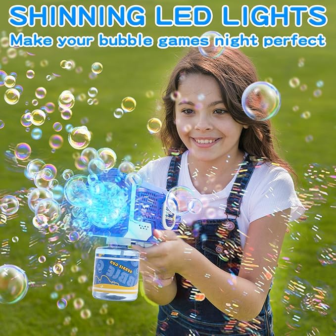 EagleStone 2 Bubble Guns Machine for Kids,8 Hole Light Up Bubble Maker with 4 Refill Solution and 10 Bubble Concentrate for Toddlers,Party Favors Birthday Fun Gifts for Girl Boy Outdoor Toy