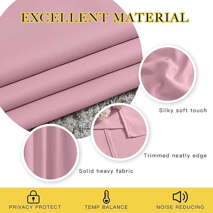 NICETOWN Crystal Pink Blackout Curtains & Drapes - Thermal Insulated Grommet Blackout Light Blocking Room Darkening Large Window Treatments for Bedroom/Living Room (2 Panels, W66 x L90)