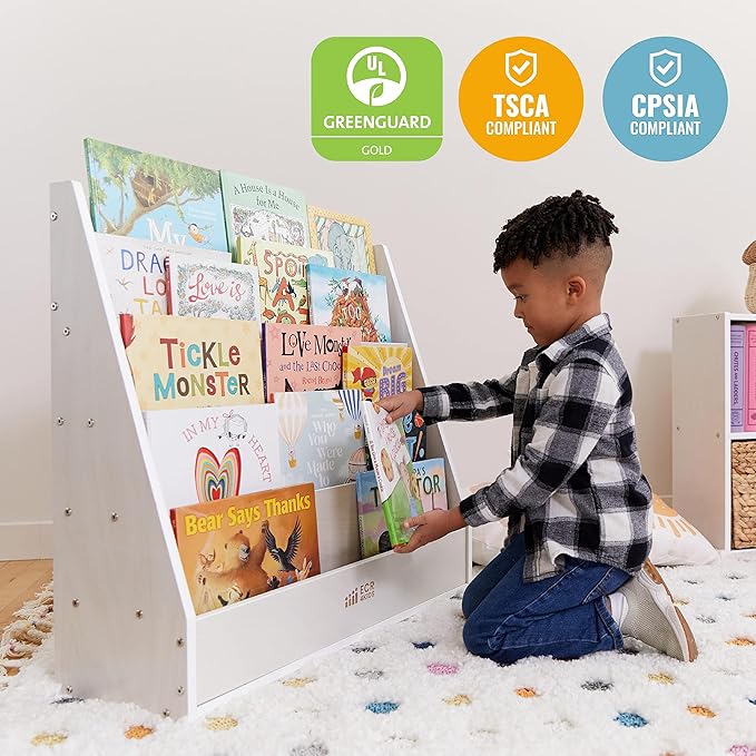 ECR4Kids Streamline Single-Sided Book Display with Storage, Classroom Bookshelf, White Wash