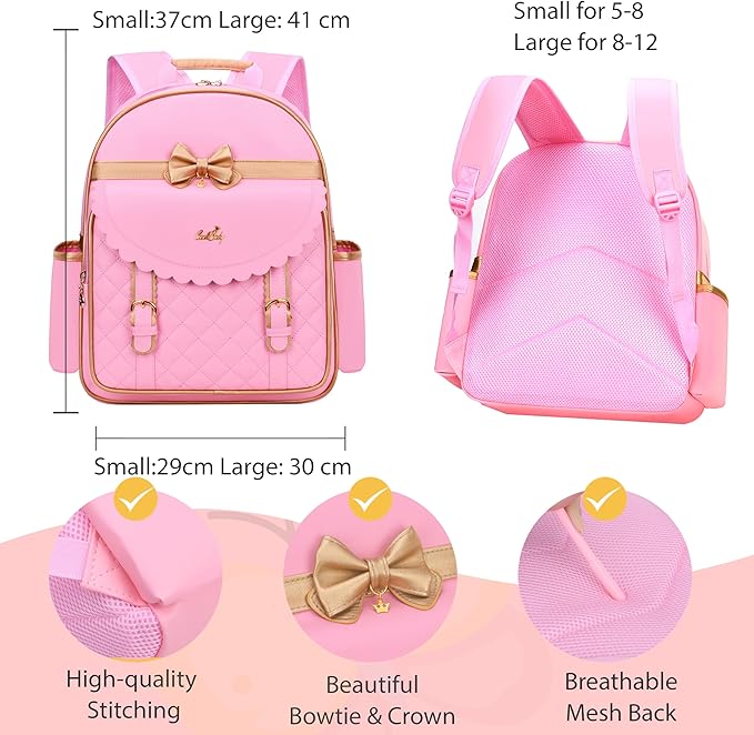 Gazigo Children Princess Waterproof PU Backpack for Girls Elementary School Girl Bookbags