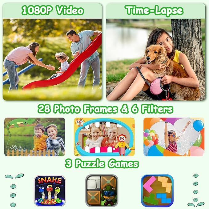 Agoigo Kids Waterproof Camera - Children Underwater HD Video Digital Camcorder, Portable Travel Toy for Toddler - Ideal Christmas Birthday Gifts for Boys Girls Age 3-12 with 32GB Card (Green)