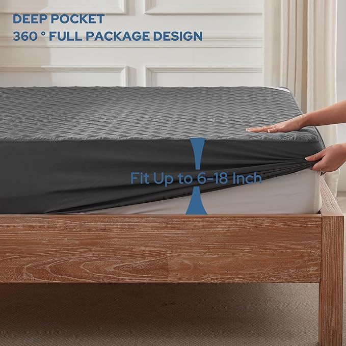2 Pack Waterproof Mattress Protector, King Size Mattress Pad with Deep Pocket 6"-18" Depth, Soft Breathable Dirt-Proof Single Bed Mattress Cover for Bedroom, Dorm Room (Gray)
