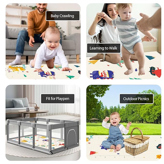 Baby Play Mat, 74 x 50 Inch Play Mat Perfect for Use Baby Playpen, Foldable Baby Foam Playmat for Floor, Portable Waterproof Activity PlayMats for Babies, Infants and Toddlers