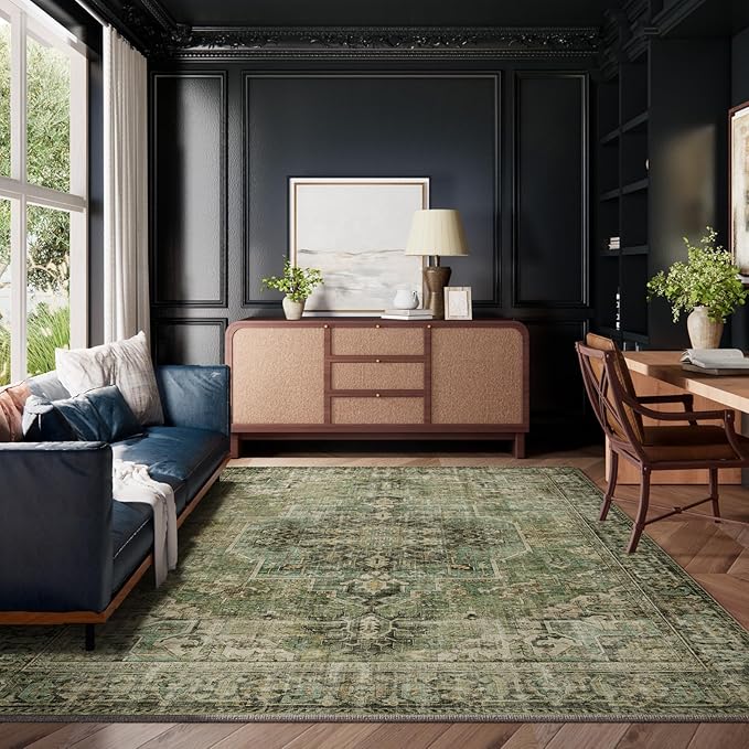 8x10 Area Rugs for Living Room: Washable Bedroom Rug Boho Vintage Rugs Stain Resistant Non Slip Low Pile Soft Lightweight Carpet for Kitchen Dining Room Farmhouse Nursery Kids Room