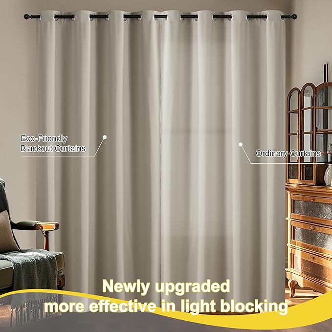 NICETOWN 100% Blackout Curtains for Bedroom, Thermal Insulated Window Curtains 63 Inch Length 2 Panels Set, Grommet Top Short Drapes for Living Room, 52" W x 63" L, Natural