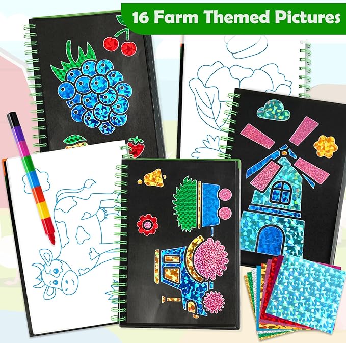 FUNNYB&G Foil Art Craft Activity for Kids - Gift for Girls Boys Crafts for Kids Fun Art Supplies DIY Creative Travel Toy, Birthday Gift Party Favor Toys for Girls Boys 4 5 6 7 8 9 Years Old(Farm)