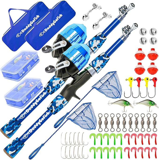 DaddyGoFish Kids Fishing Pole - Rod Reel Combo Tackle Box Starter Set - First Year Small Gear Kit for Boys Girls Toddler Youth Age Beginner Little Children