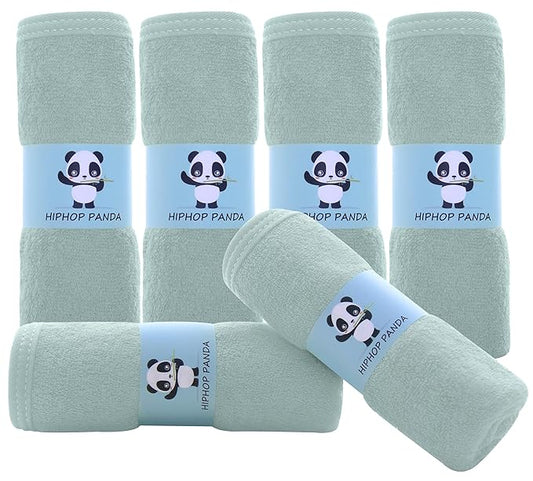 HIPHOP PANDA Baby Washcloths, Rayon Made from Bamboo - 2 Layer Ultra Soft Absorbent Newborn Bath Face Towel - Reusable Baby Wipes for Delicate Skin - Green, 6 Pack