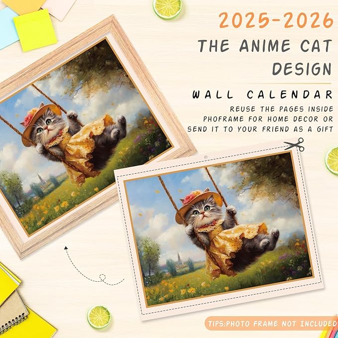 GuassLee Cat Vertical Wall Calendar 2025, 19-Months Aesthetic Hanging Wall Calendar Jun. 2025 to Dec. 2026, 14" x 23" Monthly Planner Cat Kitten with Thick Paper for Office Home Wall Decor Organizing